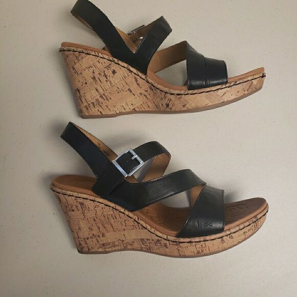 Born Concept B.O.C. Schirra Wedge Black Cork Ankle Strap Sandals Women Size 10M - Picture 7 of 14